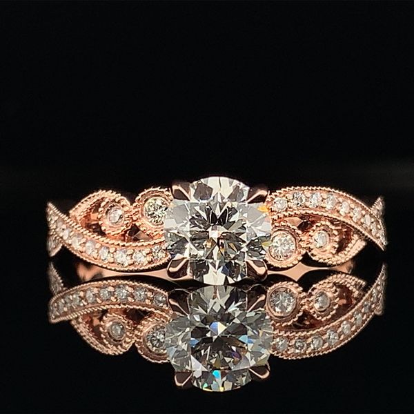 Rose Gold Diamond Engagement Ring with Milgrain Paisley Pattern Geralds Jewelry Oak Harbor, WA