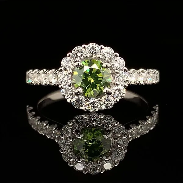 Green Apple Diamond Halo Style Engagement Ring Geralds Jewelry Oak Harbor, WA