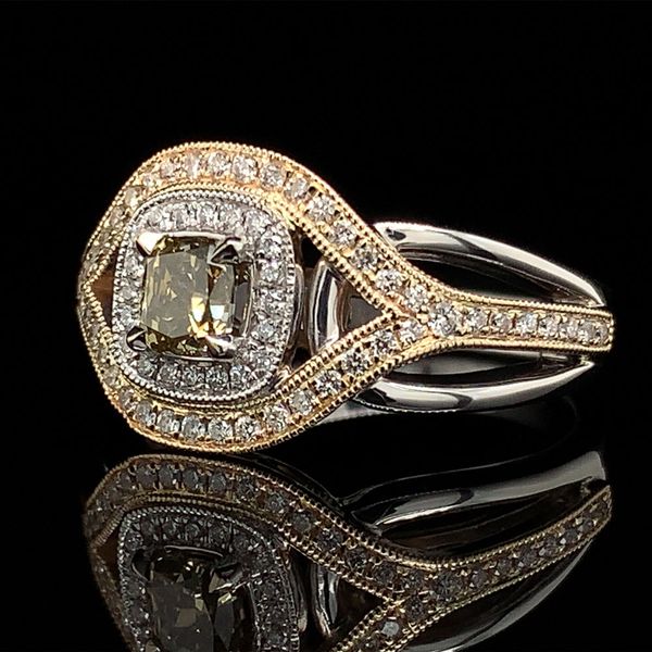 Two Tone Engagement Ring with a Greenish Brown Natural Diamond Image 2 Geralds Jewelry Oak Harbor, WA