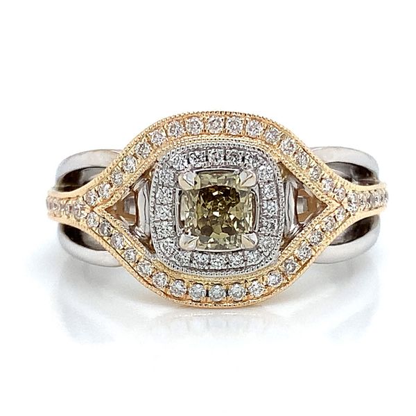 Two Tone Engagement Ring with a Greenish Brown Natural Diamond Image 4 Geralds Jewelry Oak Harbor, WA