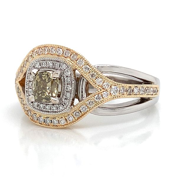 Two Tone Engagement Ring with a Greenish Brown Natural Diamond Image 5 Geralds Jewelry Oak Harbor, WA