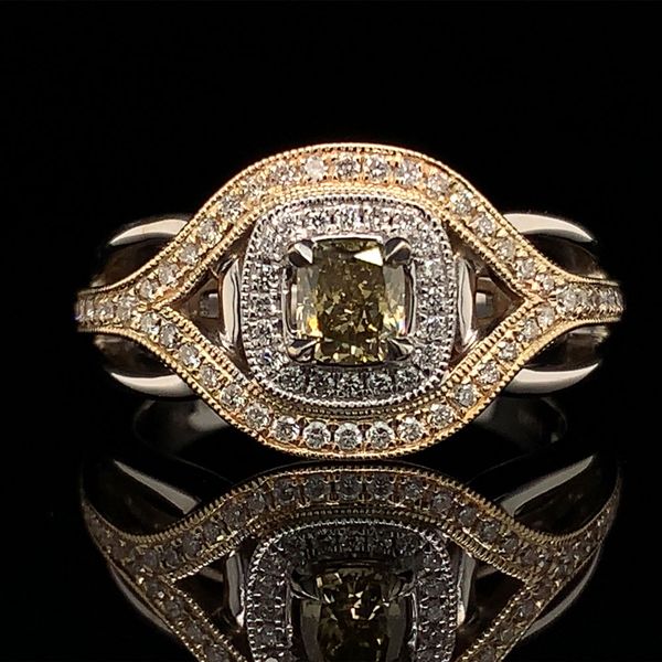 Two Tone Engagement Ring with a Greenish Brown Natural Diamond Geralds Jewelry Oak Harbor, WA