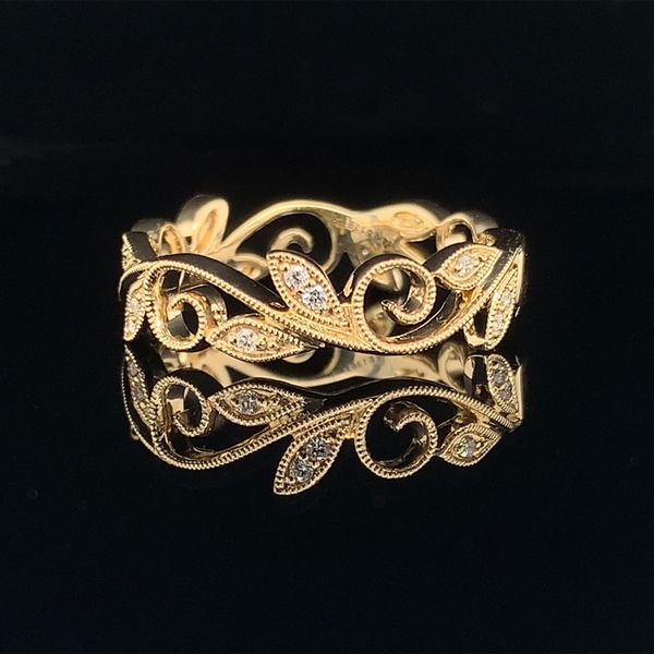 Gabriel & Co. Yellow Gold Scrolling Floral Diamond Ring Image 2 Geralds Jewelry Oak Harbor, WA