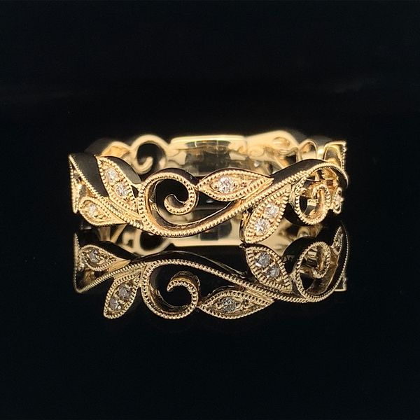 Gabriel & Co. Yellow Gold Scrolling Floral Diamond Ring Geralds Jewelry Oak Harbor, WA