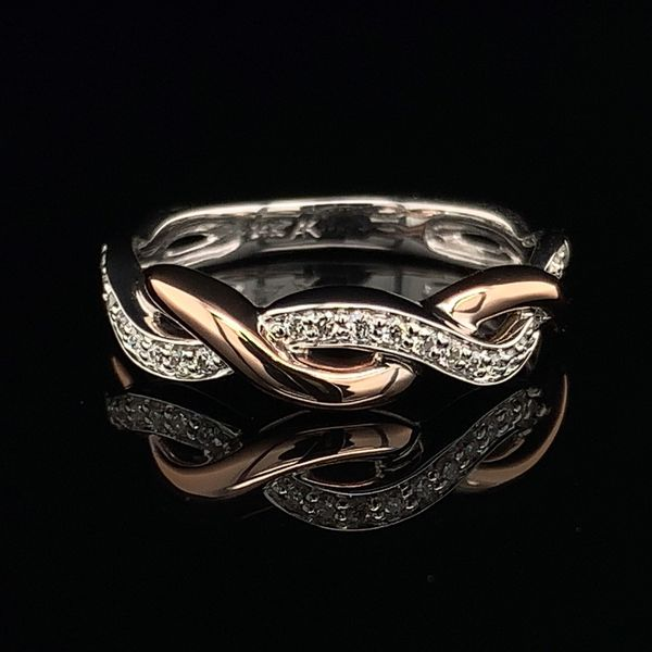 Two Tone White And Rose Gold Twisted Stackable Diamond Band Geralds Jewelry Oak Harbor, WA