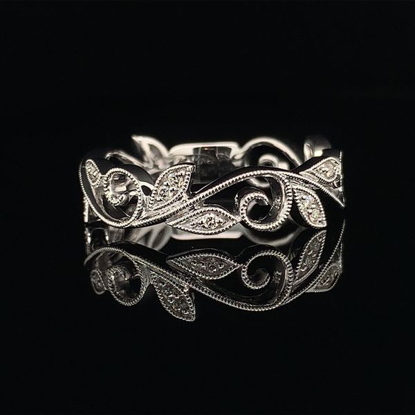 Gabriel & Co. White Gold Scrolling Floral Diamond Ring Geralds Jewelry Oak Harbor, WA