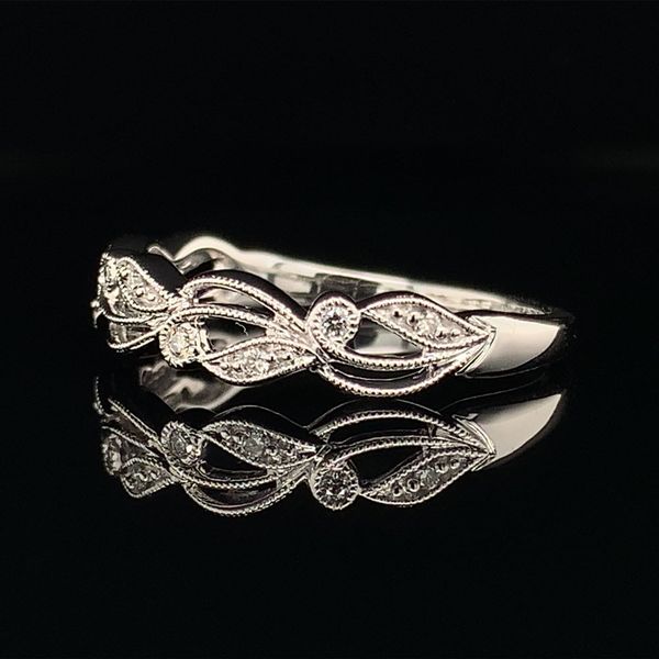 White Gold Filigree Stackable Diamond Band Image 2 Geralds Jewelry Oak Harbor, WA