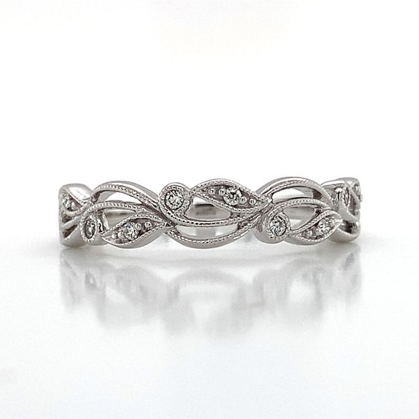 White Gold Filigree Stackable Diamond Band Image 3 Geralds Jewelry Oak Harbor, WA