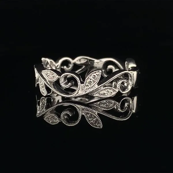 Gabriel & Co. White Gold Scrolling Floral Diamond Ring Image 2 Geralds Jewelry Oak Harbor, WA