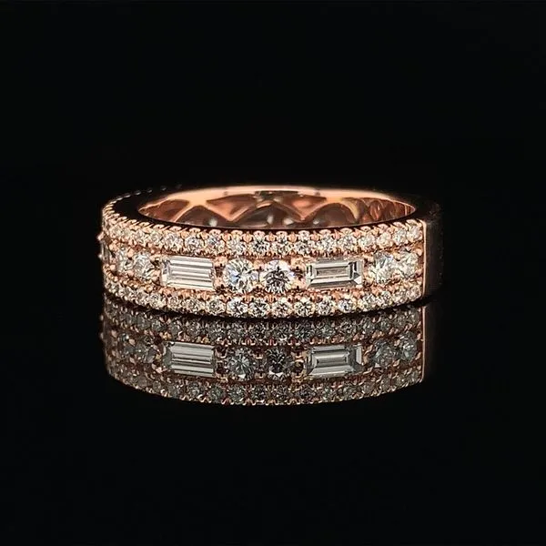 Gabriel & Co. Wide Rose Gold Round and Baguette Diamond Anniversary Band Image 2 Geralds Jewelry Oak Harbor, WA