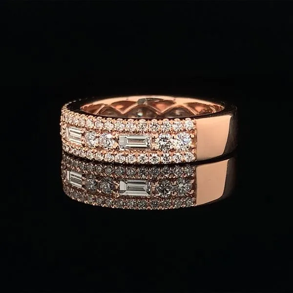 Gabriel & Co. Wide Rose Gold Round and Baguette Diamond Anniversary Band Image 3 Geralds Jewelry Oak Harbor, WA