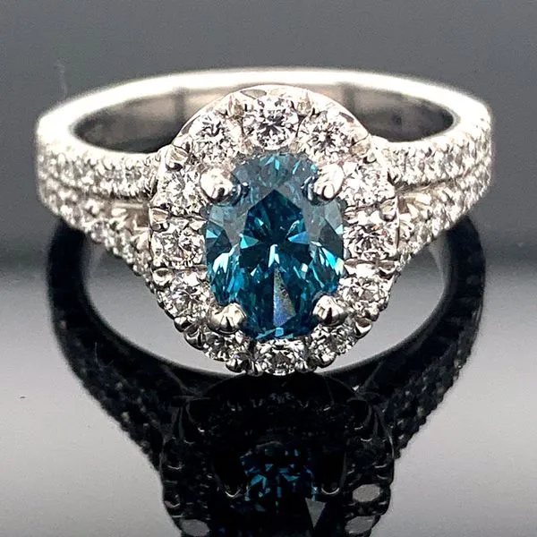 1.84Ct Total Weight Oval Enhanced Blue Diamond Ring Geralds Jewelry Oak Harbor, WA