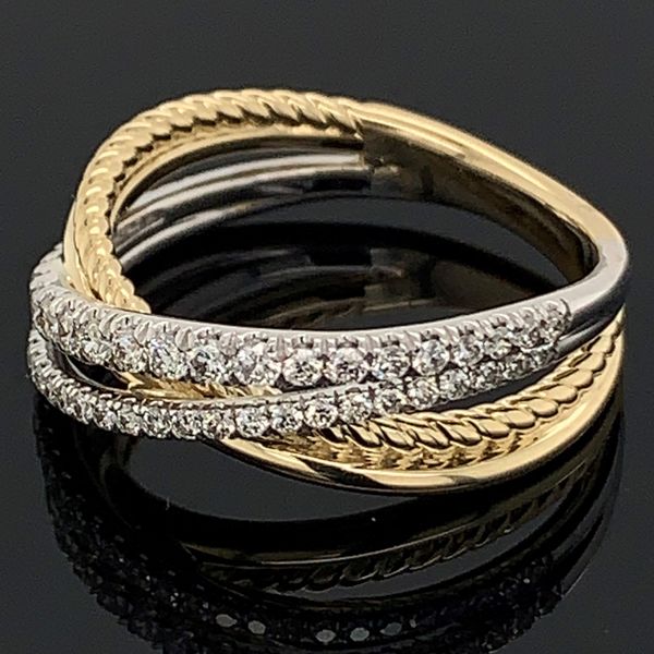 Gabriel & Co. Twisted Rope and Diamond Criss Cross Ring Image 2 Geralds Jewelry Oak Harbor, WA