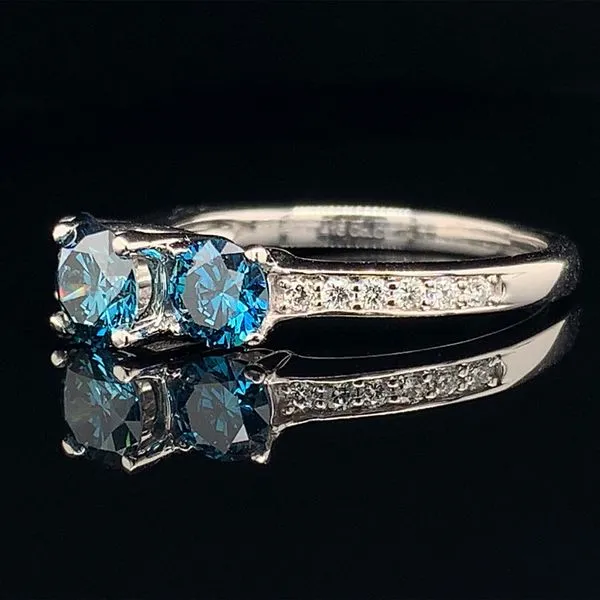 .585 Platinum And Enhanced Blue Diamond Ladies 3 Stone Ring Image 2 Geralds Jewelry Oak Harbor, WA