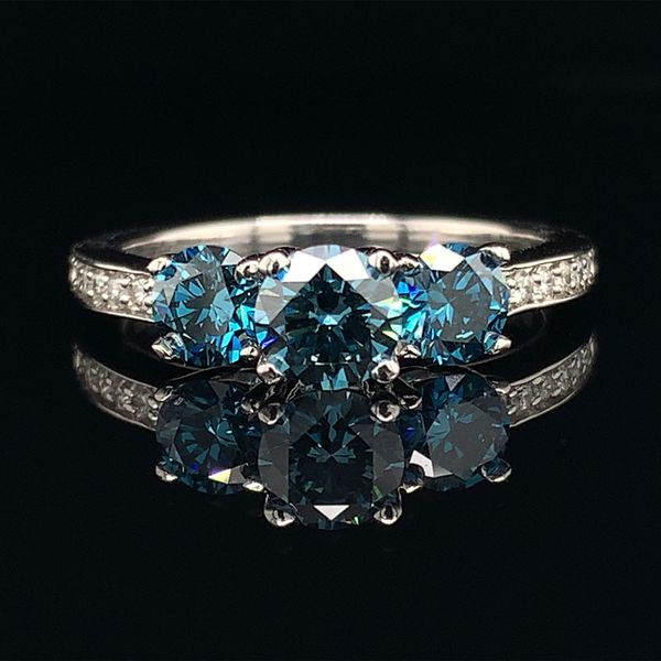 .585 Platinum And Enhanced Blue Diamond Ladies 3 Stone Ring Geralds Jewelry Oak Harbor, WA