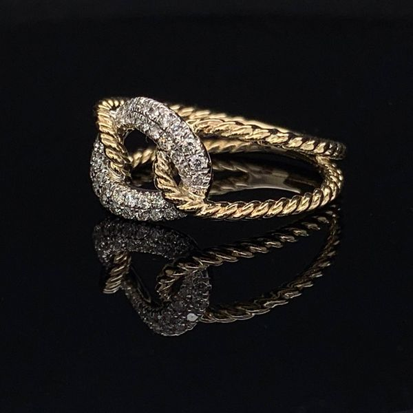 Gabriel & Co. 14K Yellow and White Gold Twisted Rope Link Ring with Diamond Pavé Station Image 2 Geralds Jewelry Oak Harbor, WA