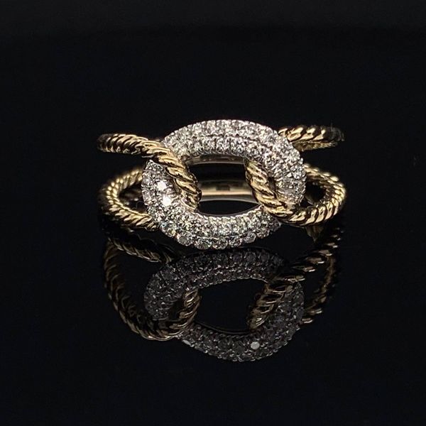 Gabriel & Co. 14K Yellow and White Gold Twisted Rope Link Ring with Diamond Pavé Station Geralds Jewelry Oak Harbor, WA