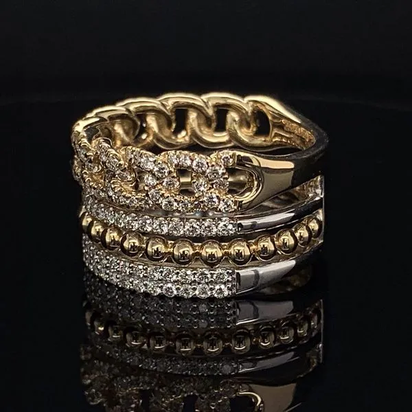 Gabriel & Co. 14K White-Yellow Gold Wide Band Layered Diamond Ring Image 2 Geralds Jewelry Oak Harbor, WA