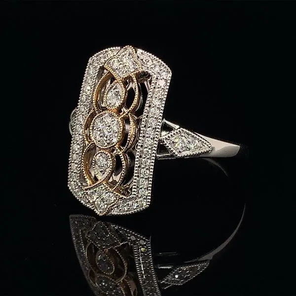 Vintage Style Diamond and Two Tone White And Yellow Gold Ring Image 2 Geralds Jewelry Oak Harbor, WA
