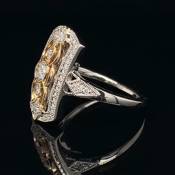 Vintage Style Diamond and Two Tone White And Yellow Gold Ring Image 3 Geralds Jewelry Oak Harbor, WA