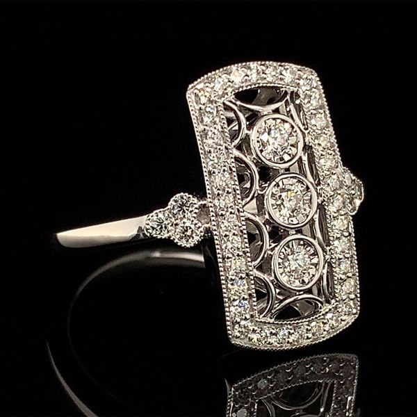 Vintage Style Framed Three Stone Diamond Ring Image 2 Geralds Jewelry Oak Harbor, WA