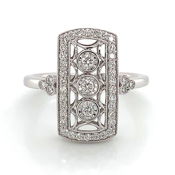 Vintage Style Framed Three Stone Diamond Ring Image 4 Geralds Jewelry Oak Harbor, WA