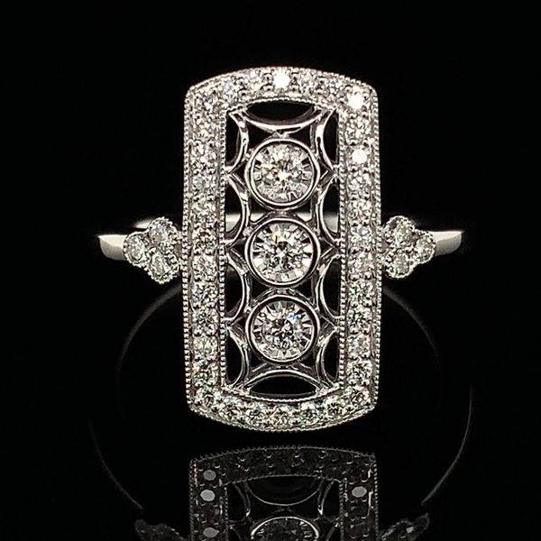 Vintage Style Framed Three Stone Diamond Ring Geralds Jewelry Oak Harbor, WA