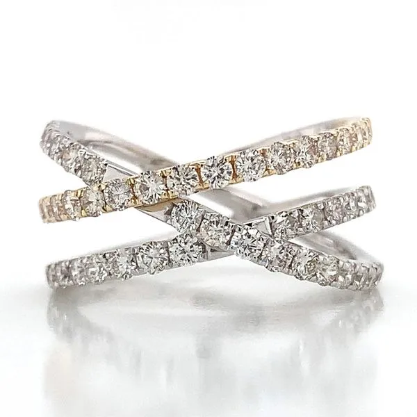 Two Tone Gold Negative Space Diamond Crossover Ring Image 4 Geralds Jewelry Oak Harbor, WA