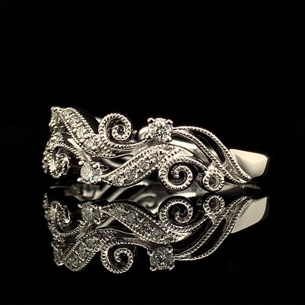 White Gold Filigree Diamond Ring Image 2 Geralds Jewelry Oak Harbor, WA