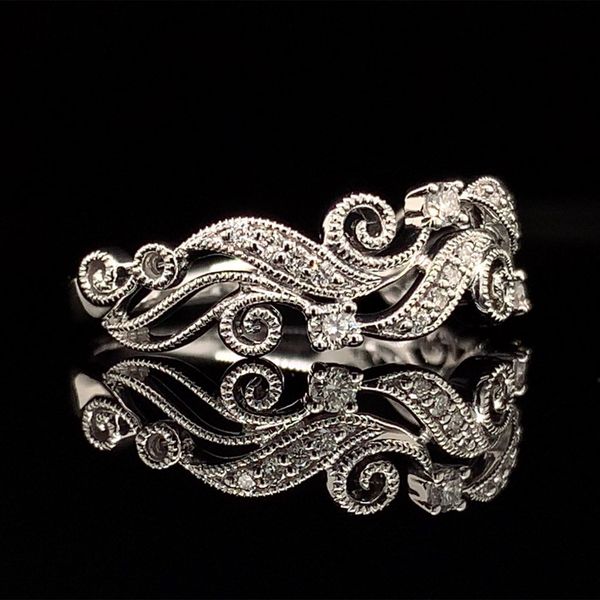 White Gold Filigree Diamond Ring Image 3 Geralds Jewelry Oak Harbor, WA