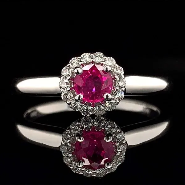 Ruby And Diamond Halo Ring Geralds Jewelry Oak Harbor, WA