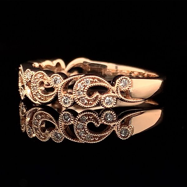Rose Gold Scrolling Filigree Diamond Ring Image 2 Geralds Jewelry Oak Harbor, WA