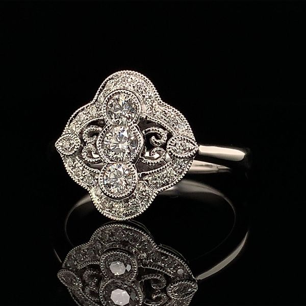 White Gold Vintage Inspired Diamond Fashion Ring Image 2 Geralds Jewelry Oak Harbor, WA