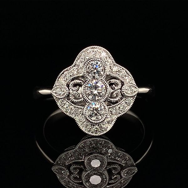 White Gold Vintage Inspired Diamond Fashion Ring Geralds Jewelry Oak Harbor, WA