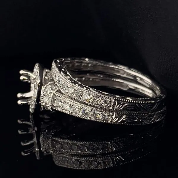14K White Gold And Diamond Carved Ladies Wedding Set Image 2 Geralds Jewelry Oak Harbor, WA