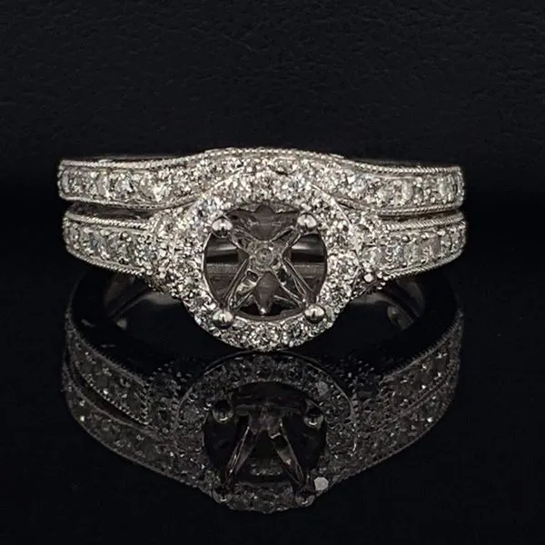 14K White Gold And Diamond Carved Ladies Wedding Set Geralds Jewelry Oak Harbor, WA