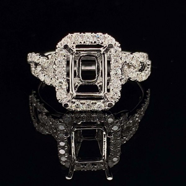 14K White Gold And Diamond Rectangular Semi Mount Ladies Ring Geralds Jewelry Oak Harbor, WA