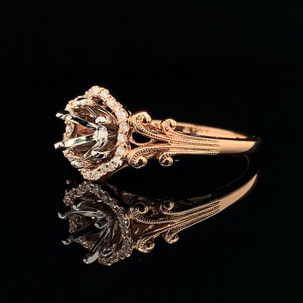 Vintage Inspired Filigree Diamond Halo Ring Without Center Stone in Rose Gold Image 2 Geralds Jewelry Oak Harbor, WA