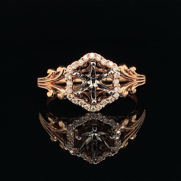 Vintage Inspired Filigree Diamond Halo Ring Without Center Stone in Rose Gold Geralds Jewelry Oak Harbor, WA