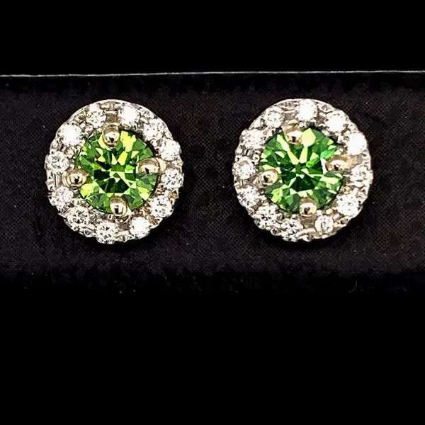 Apple Green Hearts And Arrows Diamond Earrings, .65Ct Total Weight Image 2 Geralds Jewelry Oak Harbor, WA