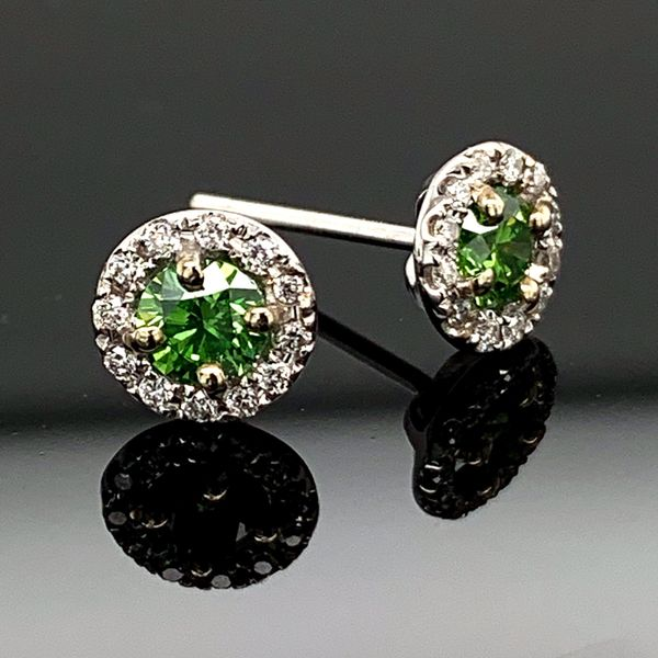 Apple Green Hearts And Arrows Diamond Earrings, .65Ct Total Weight Geralds Jewelry Oak Harbor, WA