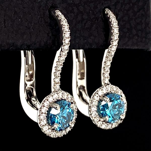 Blue Hearts And Arrows Cut Diamond Halo Earrings. .78Ct Total Diamond Weight Image 2 Geralds Jewelry Oak Harbor, WA
