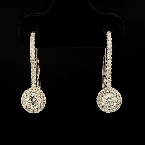 Hearts And Arrows Cut Diamond Lever Back Dangle Halo Earrings Geralds Jewelry Oak Harbor, WA