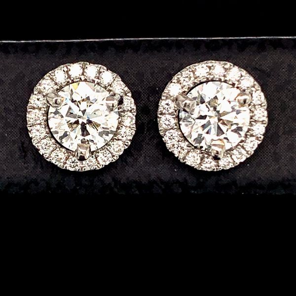 .95ct Total Weight Hearts And Arrows Halo Diamond Earrings Image 2 Geralds Jewelry Oak Harbor, WA