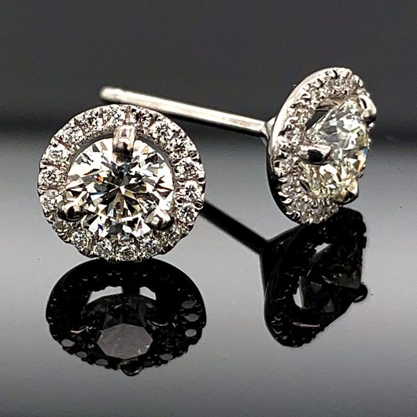 .95ct Total Weight Hearts And Arrows Halo Diamond Earrings Geralds Jewelry Oak Harbor, WA