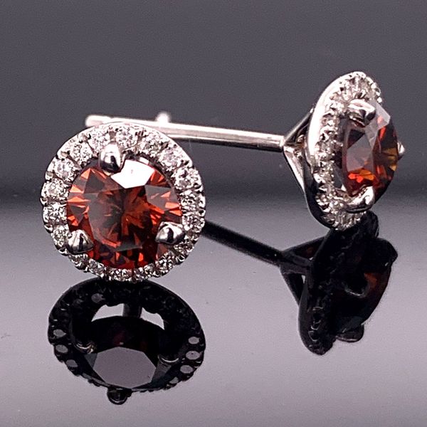 1.15Ct Total Weight Enhanced Red And White Diamond Halo Style Earrings Geralds Jewelry Oak Harbor, WA