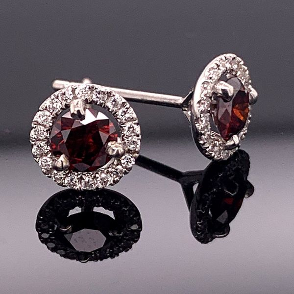 Red And White Diamond Halo Style Earrings Geralds Jewelry Oak Harbor, WA