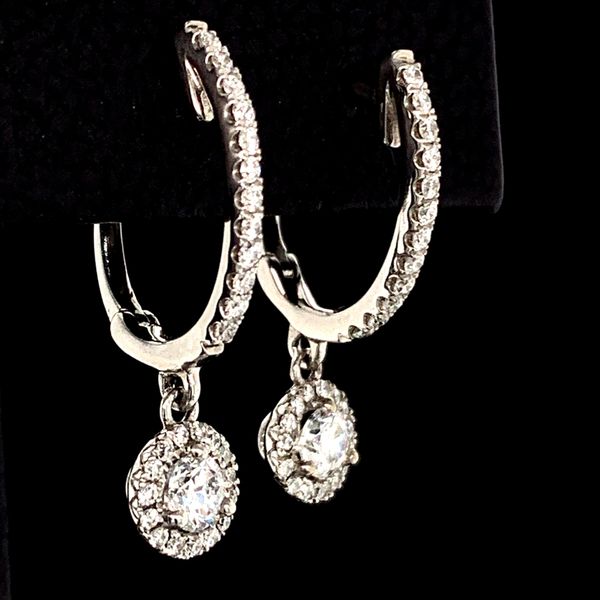 Hearts And Arrows Diamond Dangle Halo Style Earrings, .45Ct Total Weight Image 2 Geralds Jewelry Oak Harbor, WA