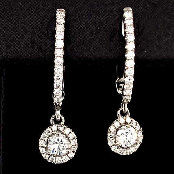 Hearts And Arrows Diamond Dangle Halo Style Earrings, .45Ct Total Weight Geralds Jewelry Oak Harbor, WA