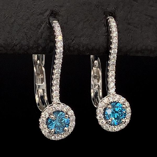 Blue Hearts And Arrows Diamond Halo Earrings, .47Ct Total Weight Image 2 Geralds Jewelry Oak Harbor, WA